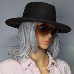 Asos Black Wool Felt Hat Size S Flat Brim Removeable Pearl Accent Band